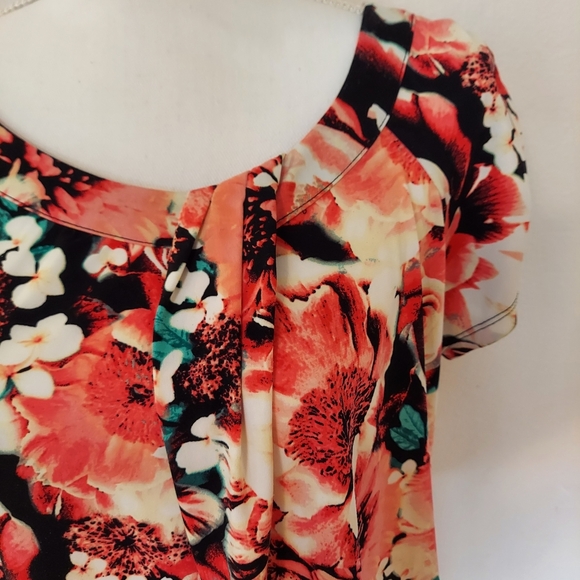 Worthington Flutter Sleeve Blouse woman coral/black . Size XL Floral - Picture 5 of 8